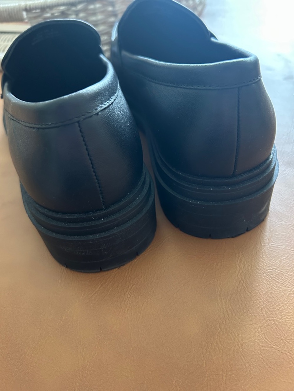 Black Leather Lug-Sole Penny Loafers - Women's - Picture 5 of 9
